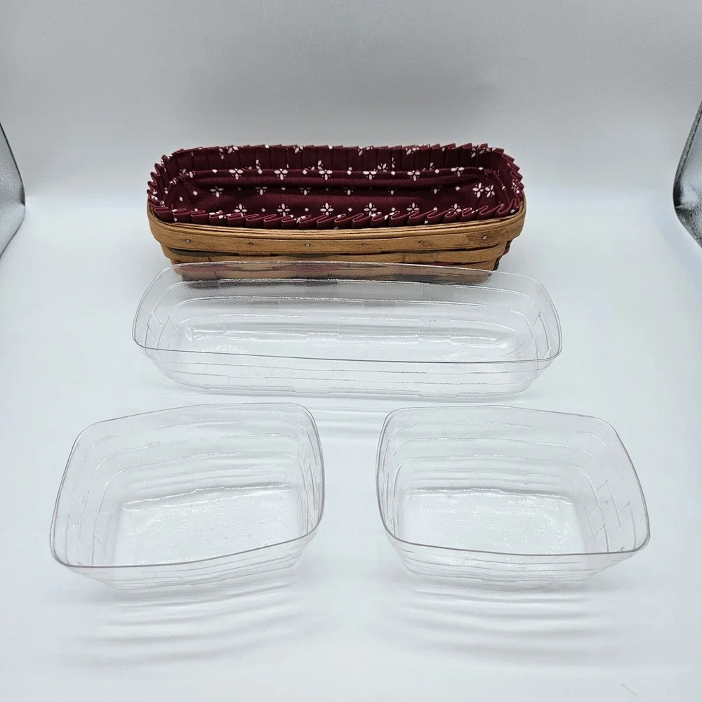 VTG 1992 Longaberger Woven Traditions Bread Cracker Basket Red Liner & Protector
